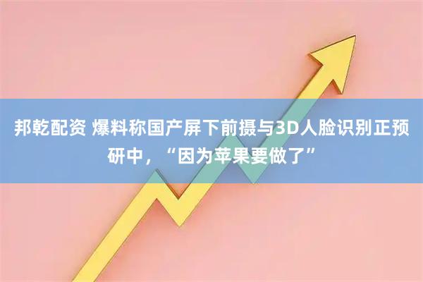 邦乾配资 爆料称国产屏下前摄与3D人脸识别正预研中，“因为苹果要做了”
